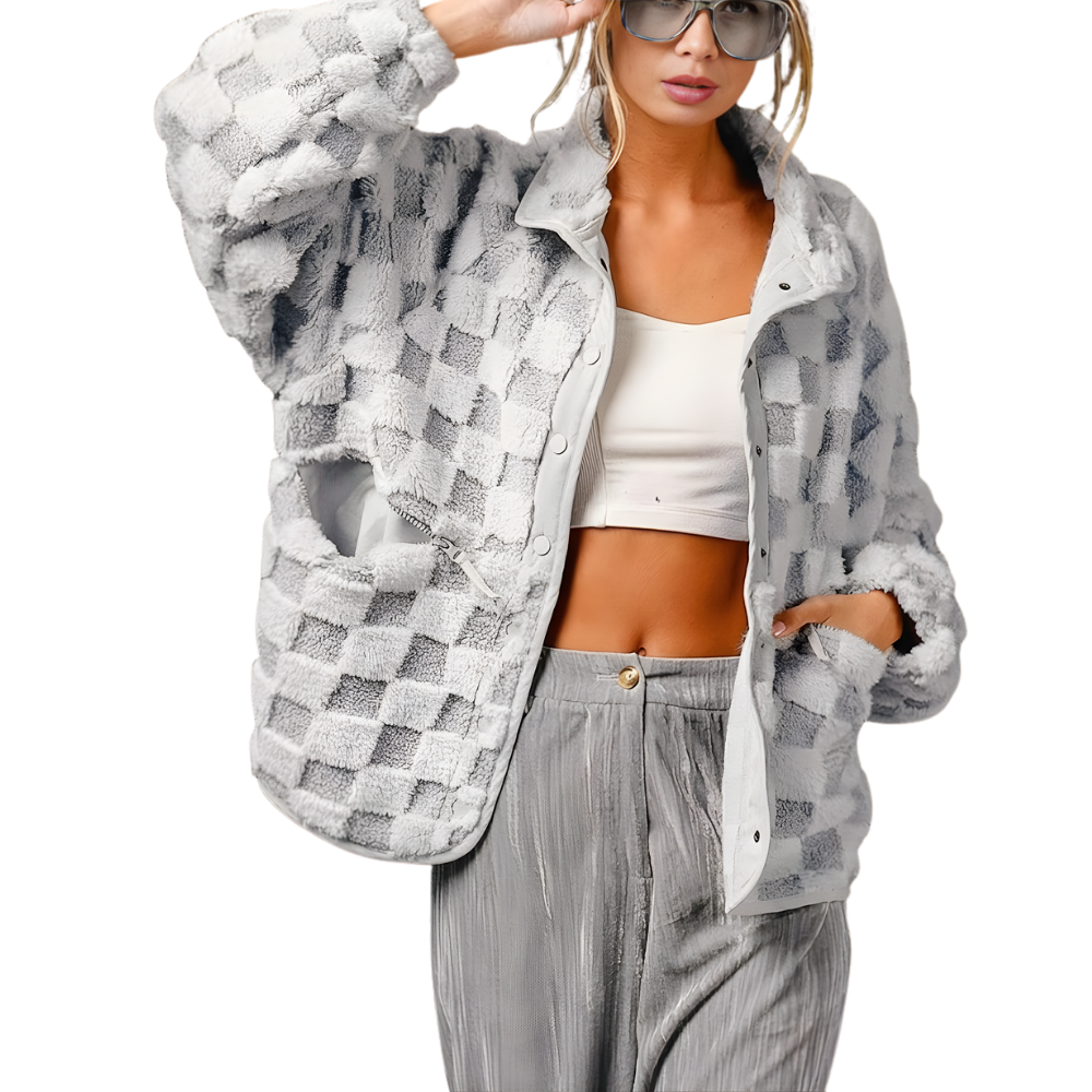 Women’s Cozy Checkered Fleece Sherpa Jacket