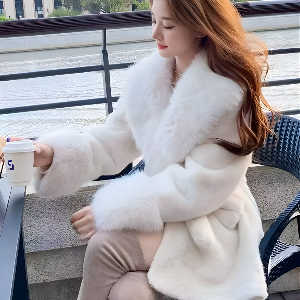 Chic V-Neck Lace-Up Fur Coat