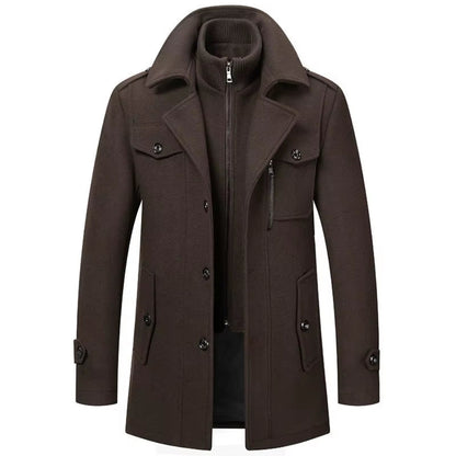Men Fashion Autumn Winter Wool Trench Coats Fashion Middle Long Jacket Male Double Collar Zipper Coat Windbreak Woolen Overcoat