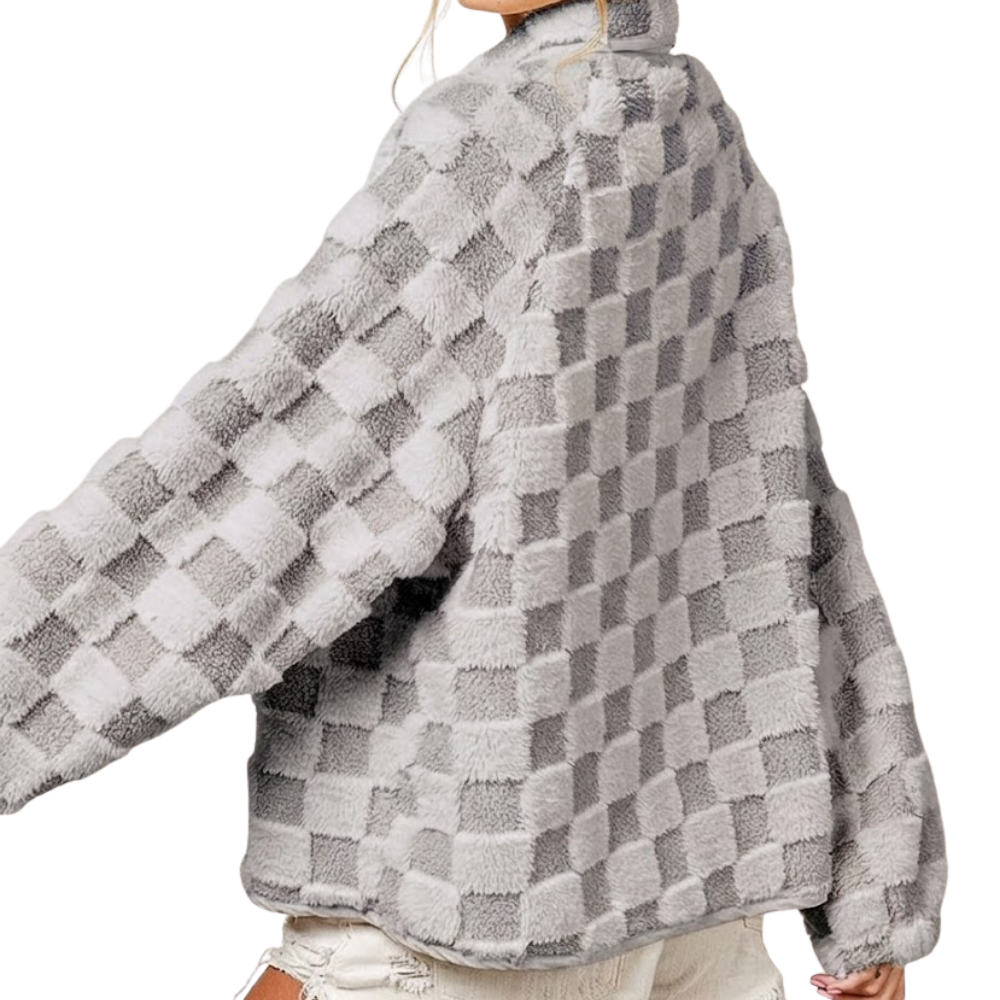Women’s Cozy Checkered Fleece Sherpa Jacket