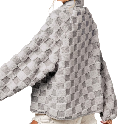 Women’s Cozy Checkered Fleece Sherpa Jacket