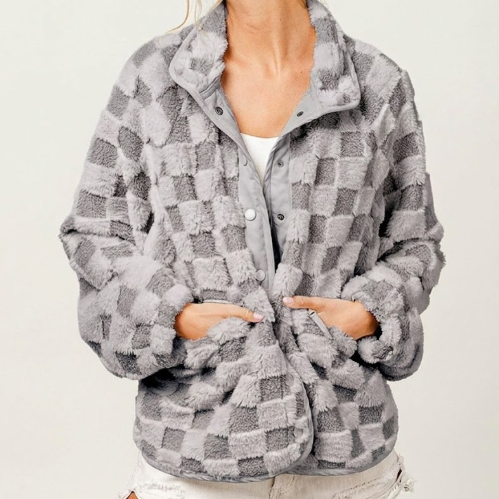Women’s Cozy Checkered Fleece Sherpa Jacket