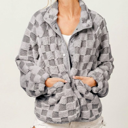 Women’s Cozy Checkered Fleece Sherpa Jacket