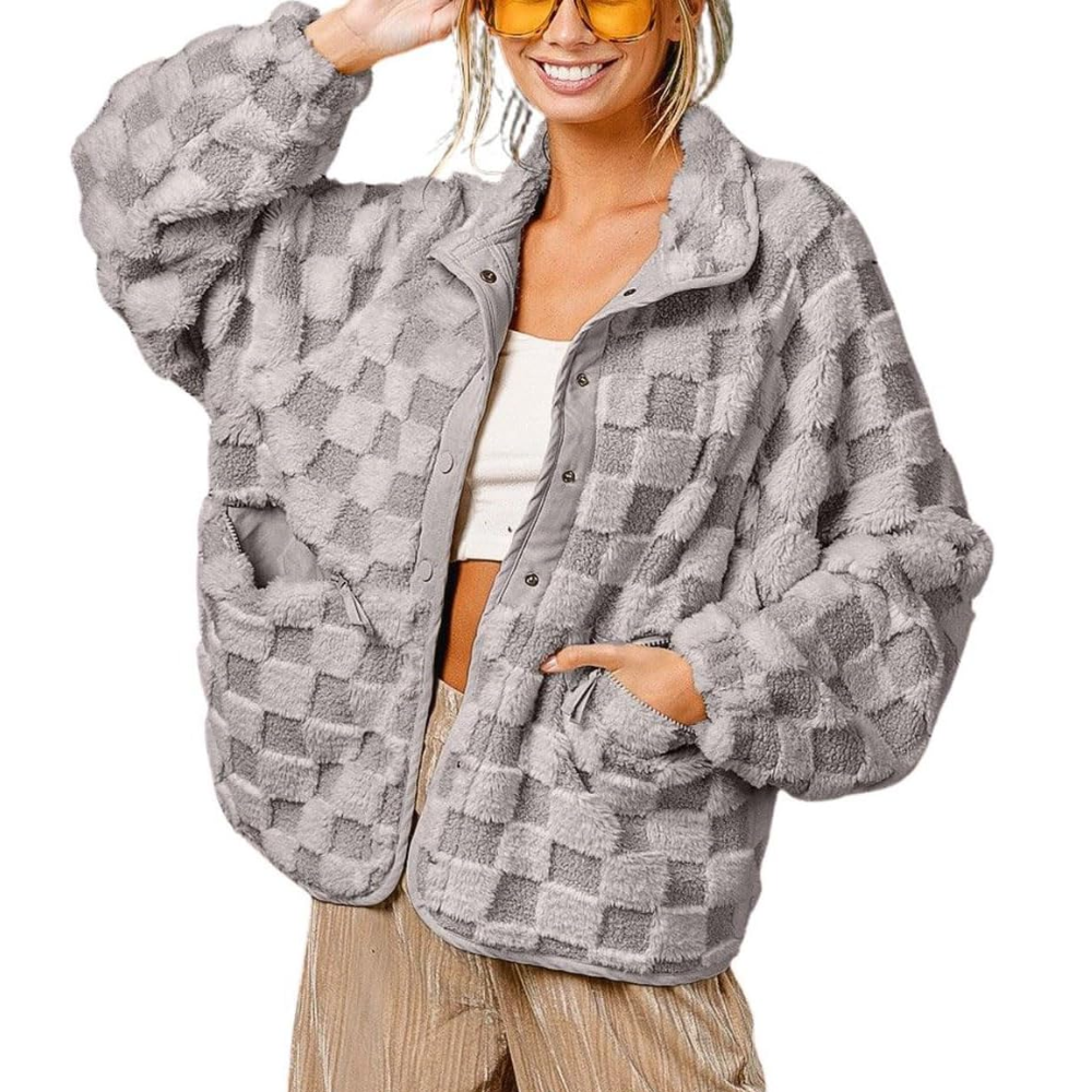 Women’s Cozy Checkered Fleece Sherpa Jacket