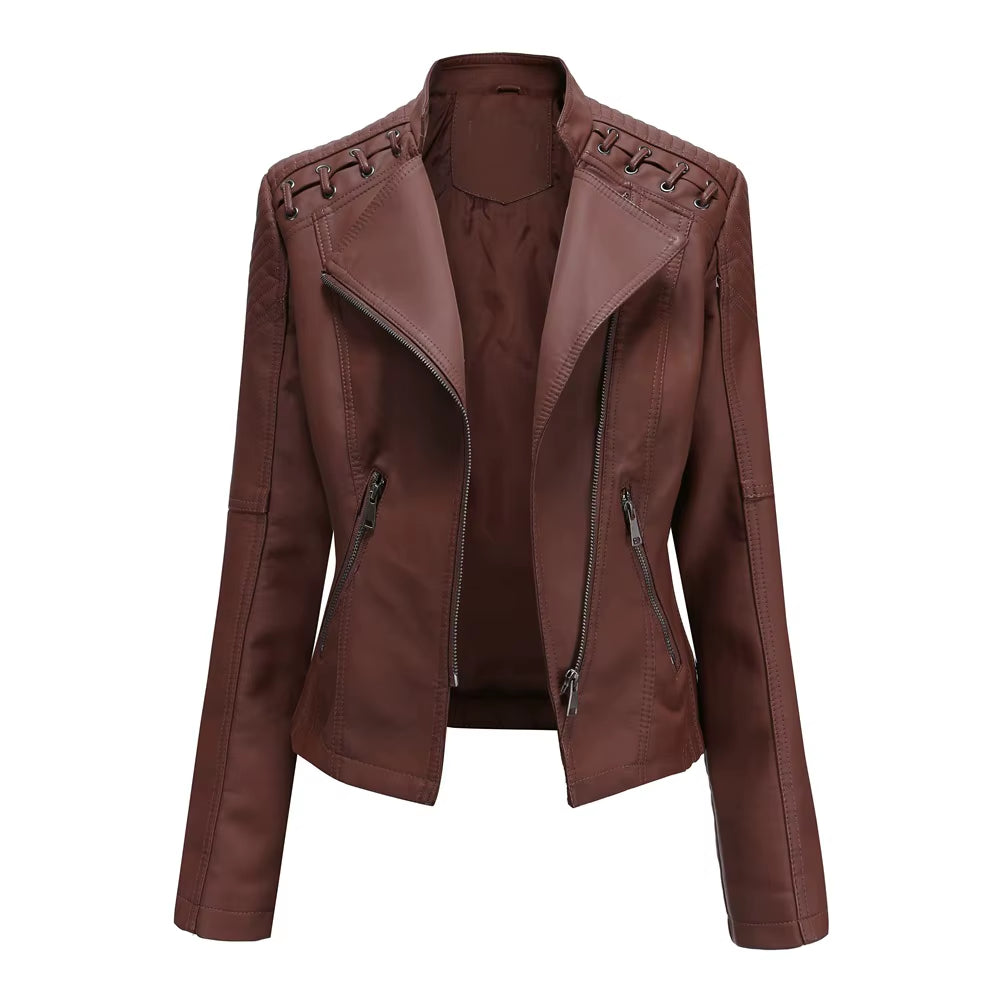 New Spring Autumn Women Faux Leather Jacket Pu Motorcycle Biker Purple Coat Slim Zipper Motorcycles Locomotive Outerwear 4XL