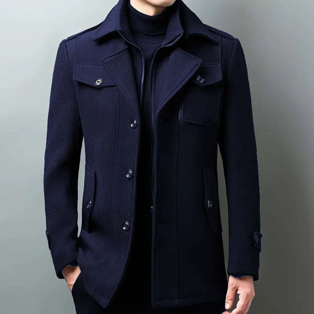 Men’s Wool Trench Coat with Double Collar