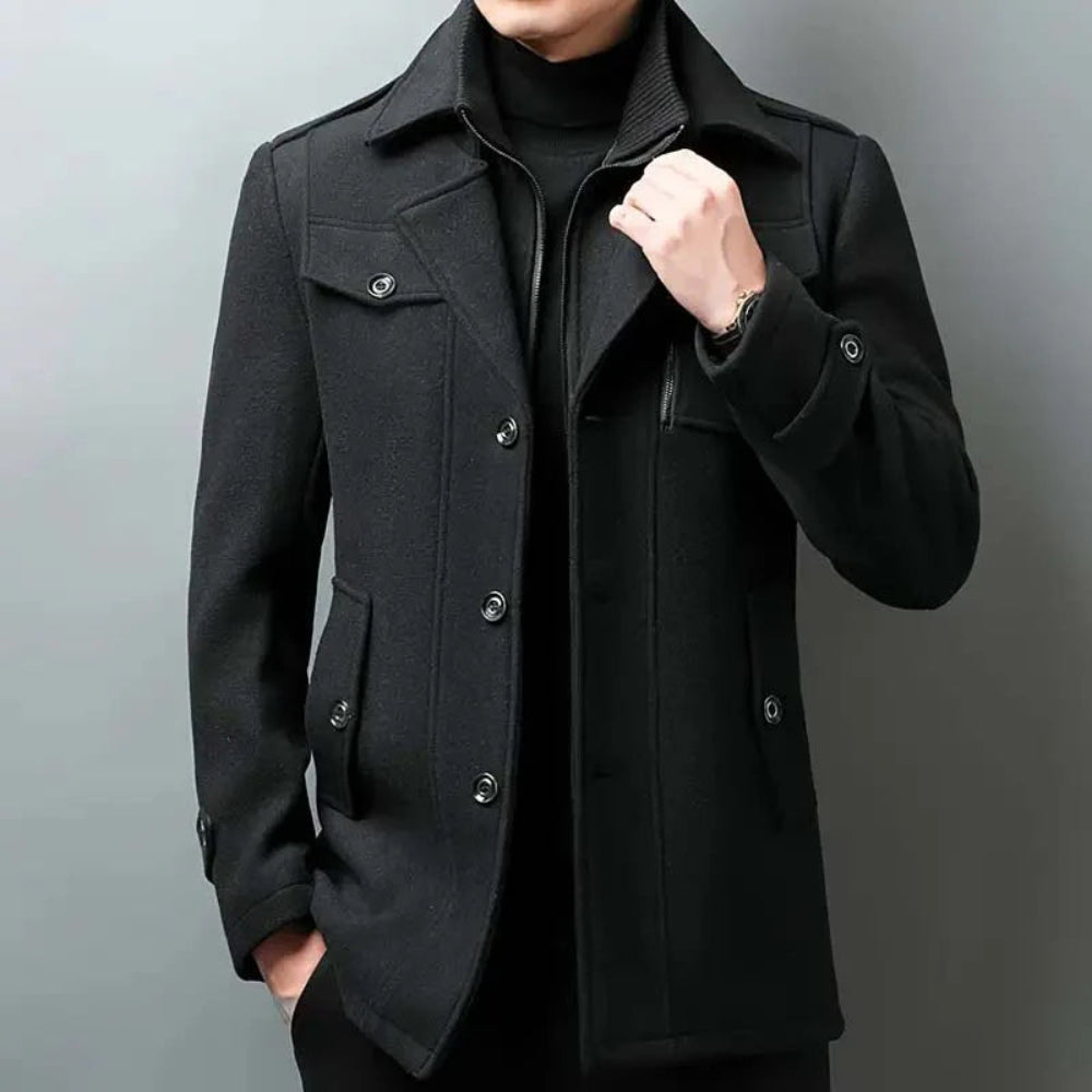 Men’s Wool Trench Coat with Double Collar