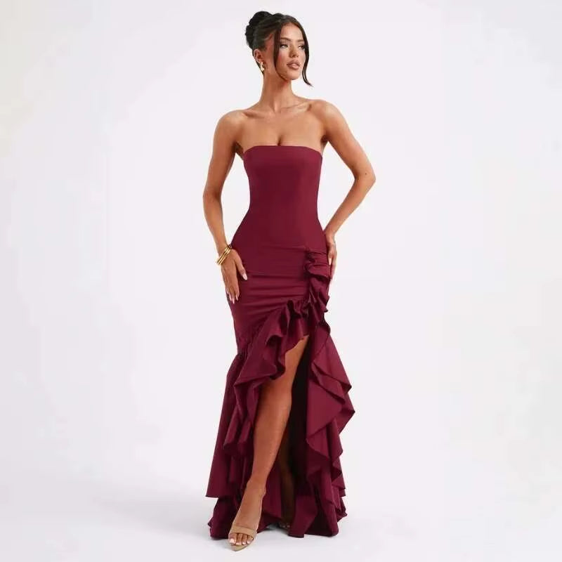Sultry Elegance Off-Shoulder Maxi – 2024 Summer Ruffle Bodycon Party Dress